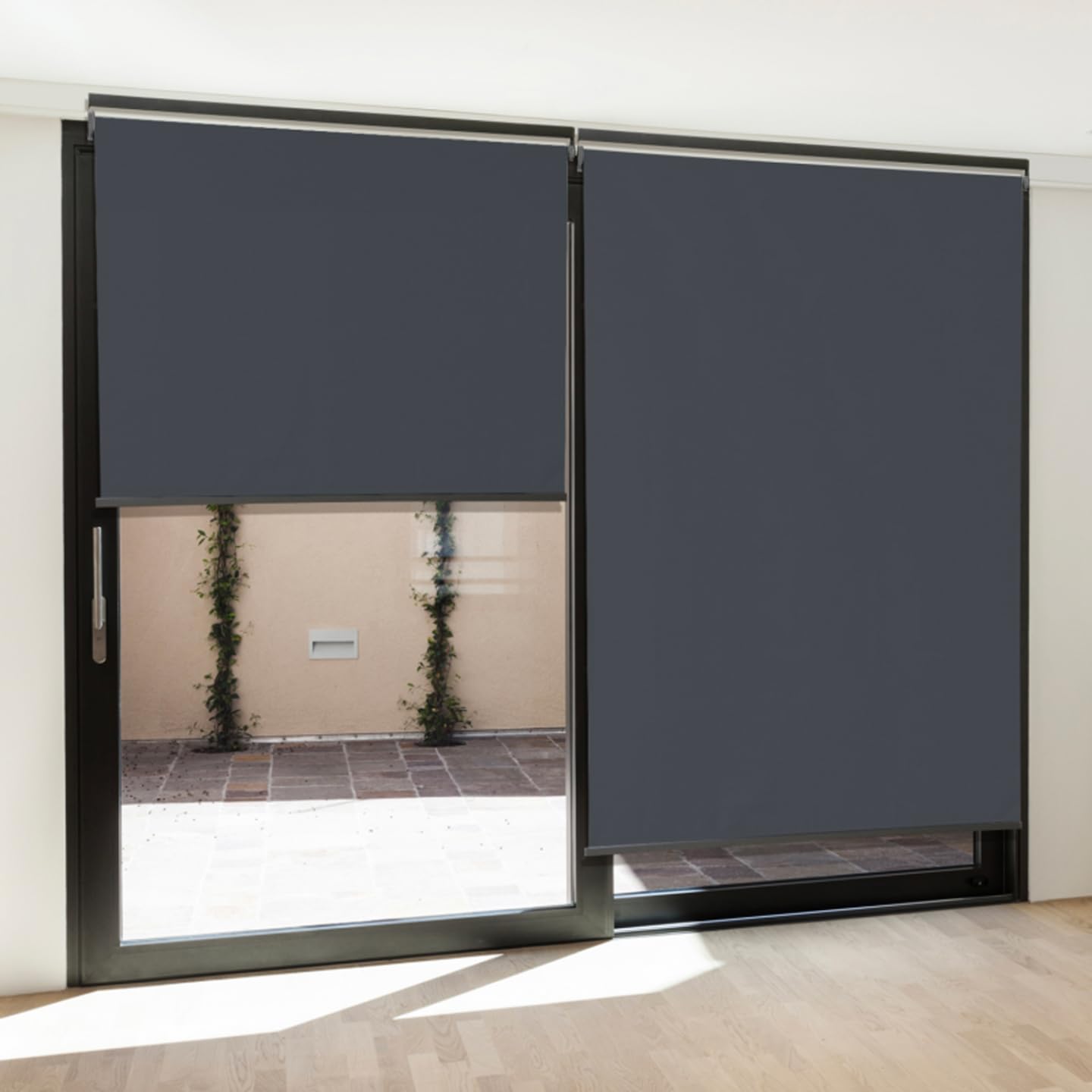 IDMarket - Lot de 2 Stores enrouleurs L.124 x H. 225 CM pour pergola Gris Anthracite