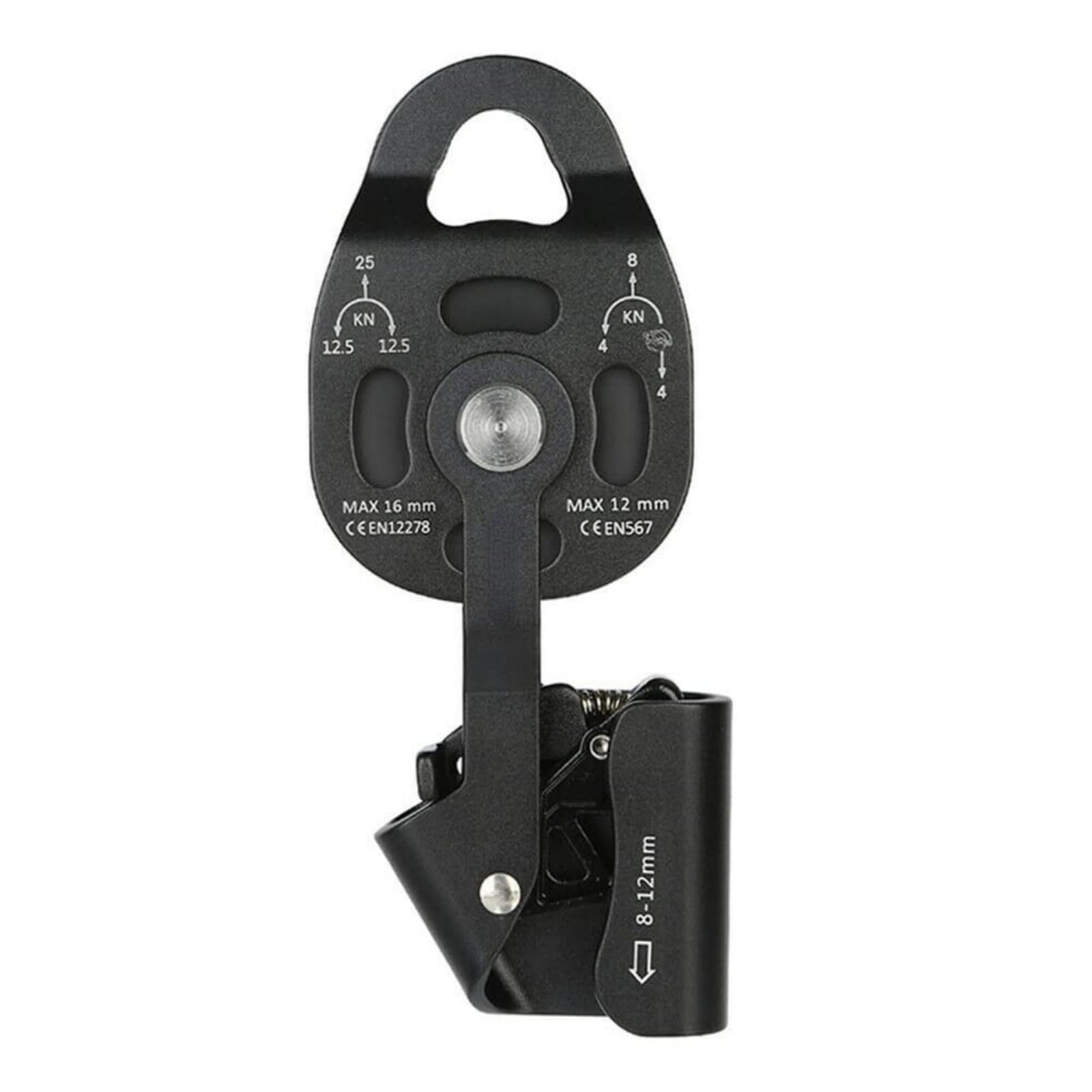 Poulie efficace avec mécanisme de verrouillage sécurisé - Poulie autobloquante parfaite - Capture de progression - Côté oscillant - Pour système de levage lourd, limite de charge de 400 kg (noir)