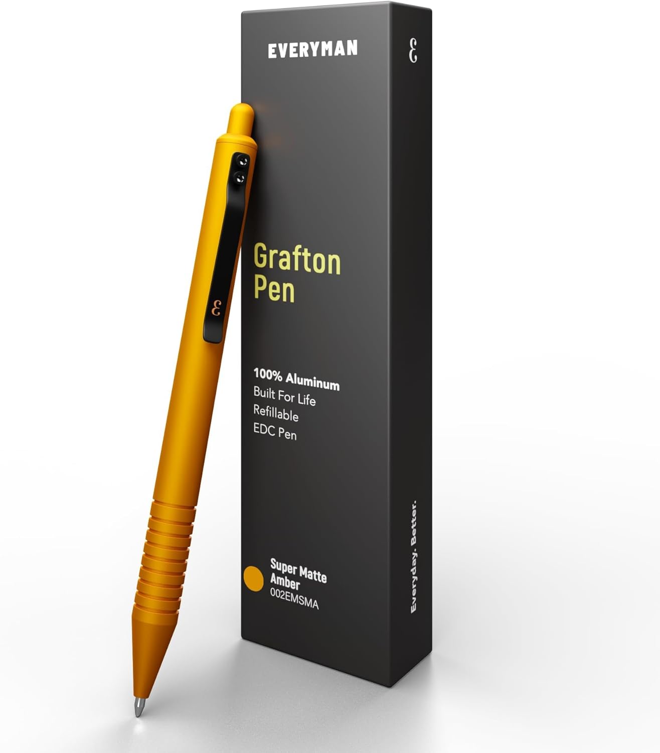 Everyman Grafton Super Matte Full Click Refillable Ballpoint Pen  Amber | Durable EDC Writing Tool with Deep Grip | Smooth 0.7mm Ink Flow for Daily Use, Notes, Journaling, and Office Essentials