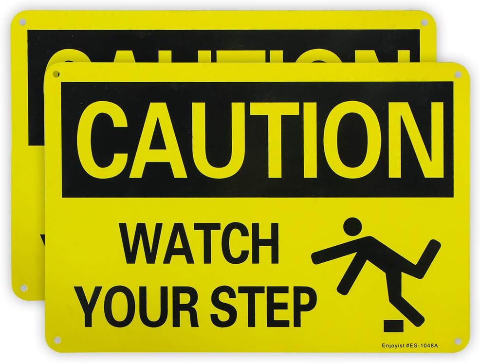 Enjoyist 2-Pack Caution Watch Your Step Sign, 10"x 7" .040 Rust Free Aluminum – Reflective, UV Protected and Weatherproof