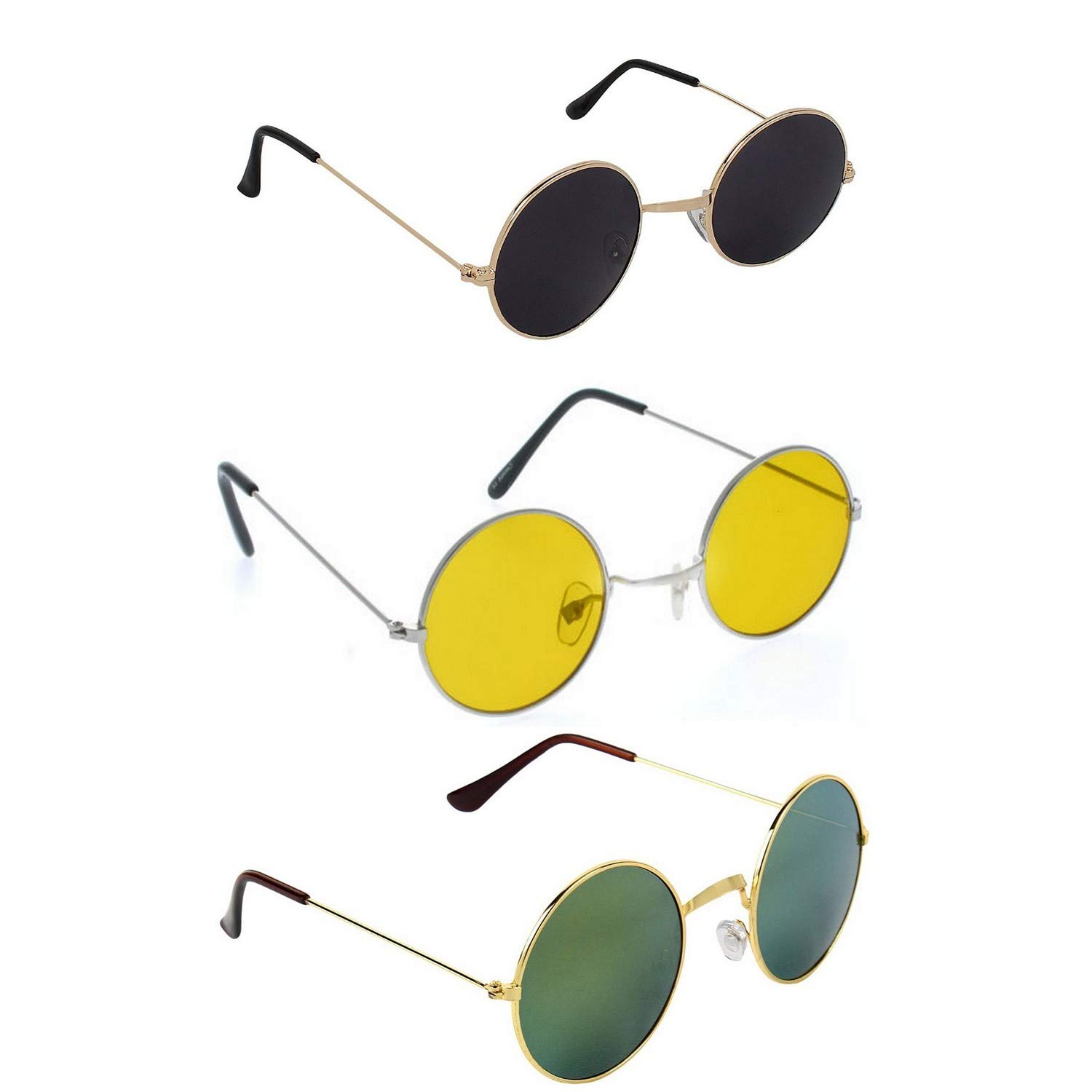 DervinGandhi Round Shape Retro Men's and Women's Sunglasses Shades - Combo of 3 (Multicolor)