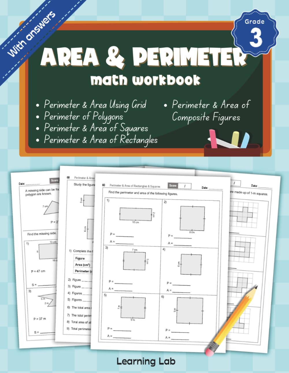 Area and Perimeter Math Workbook Grade 3: Geometry Practice on 2D Shapes, Polygons, Rectangles and Squares Using Grid and Formula | With Answers