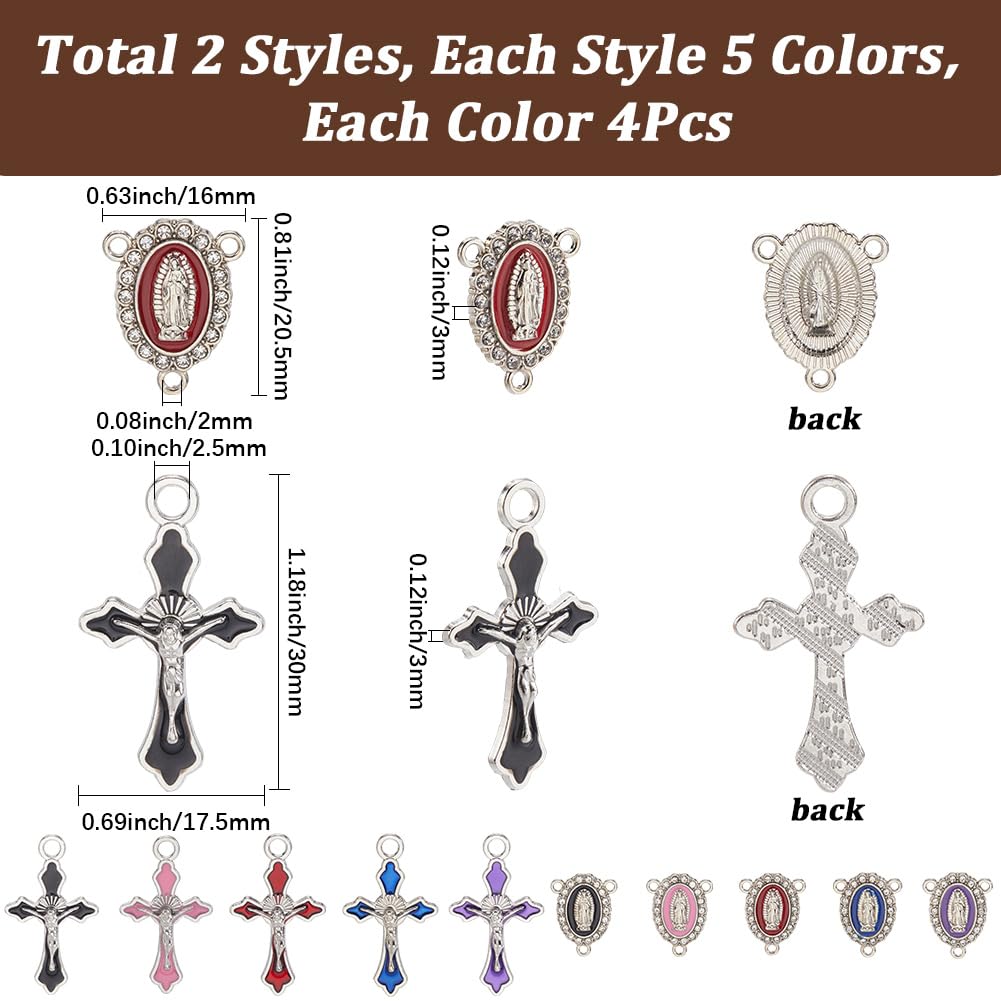 SUNNYCLUE 1 Box 40pcs Easter Rosary Charms Beads Enamel Cross Charms Tibetan Oval Blue Purple Red Chandelier Crucifix Rosary Pendants for Jewellery Making Necklace Bracelets Earring Diy Projects - Image 2