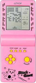Brick Game Console Classic Nostalgia Built-in 23 Retro Game Blocks/Racing/Tank battle Adjustable Difficulty/Speed 2 AA Batteries Powered Kids/Students Birthday Puzzle Toy Pink