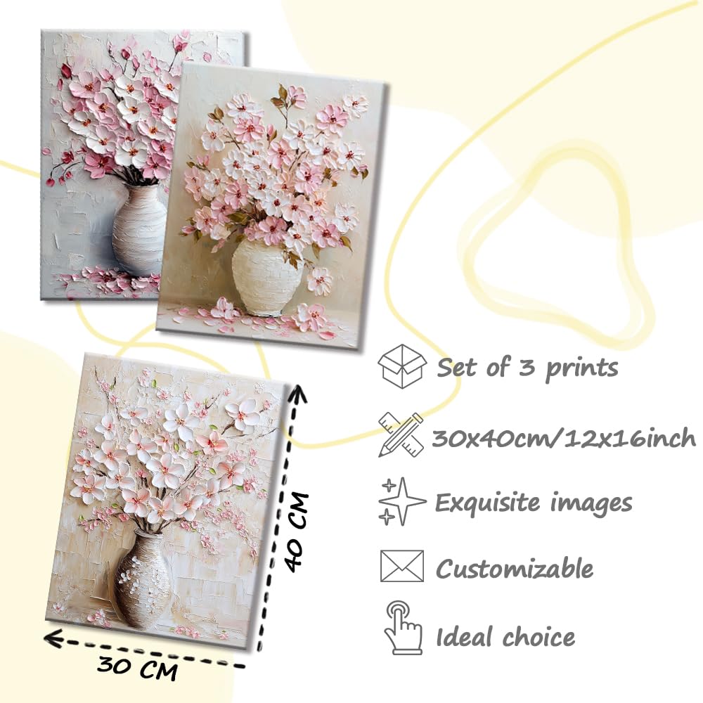 Piy Painting 6er Set Wandbilder Leinwand (30x40cm): Van Gogh Reproduktionen (Sternennacht) & Moderne Rosa Kirschblüten – 6-teilige Kunstdrucke Set für Wohnzimmer Schlafzimmer Flur, Geschenk-Set