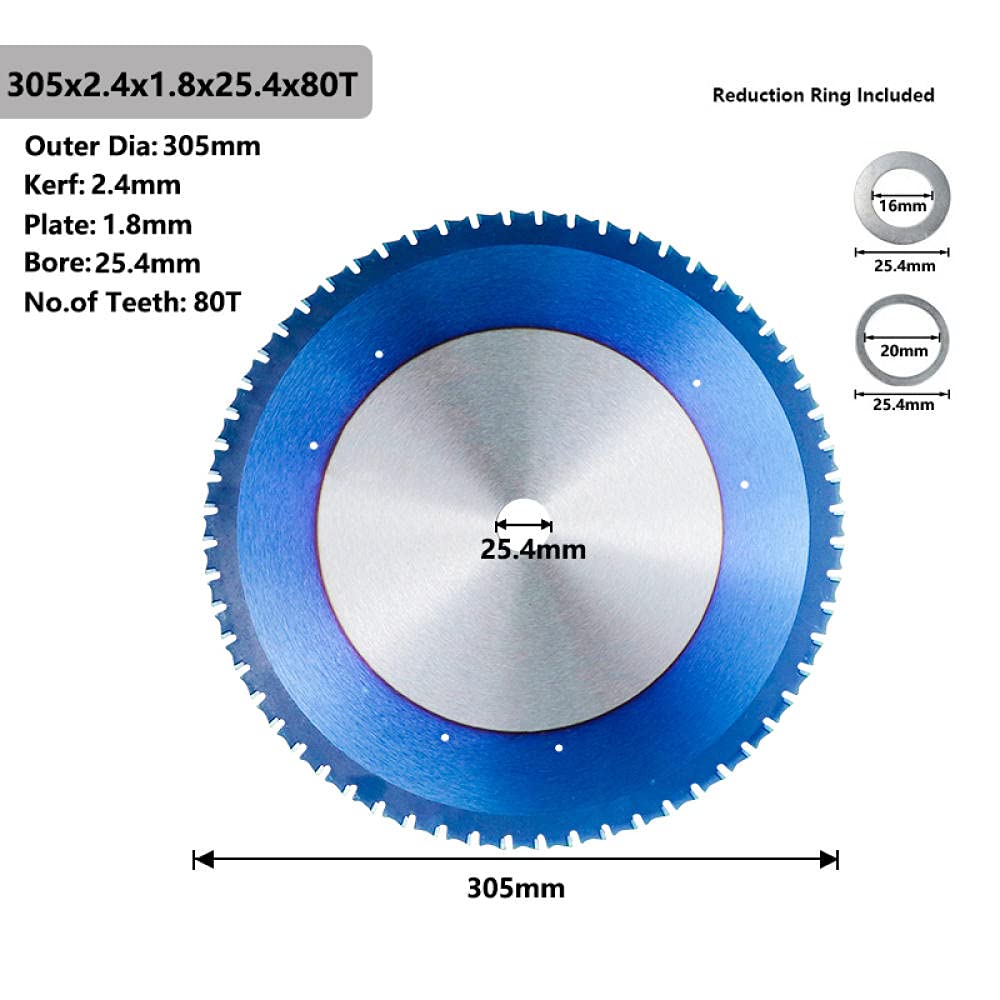 Hoja de corte de metal 180-355mm Hoja de sierra circular Nano Cuadro recubierto de carburo recubierto de carburo para aluminio Disco de corte de acero de hierro-305x2.4x25.4x80T