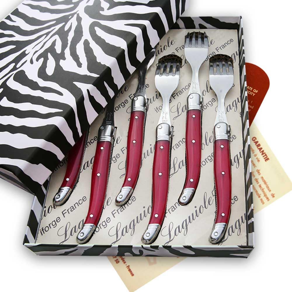 Coffret de 6 fourchettes laguiole ABS de couleur fuschia