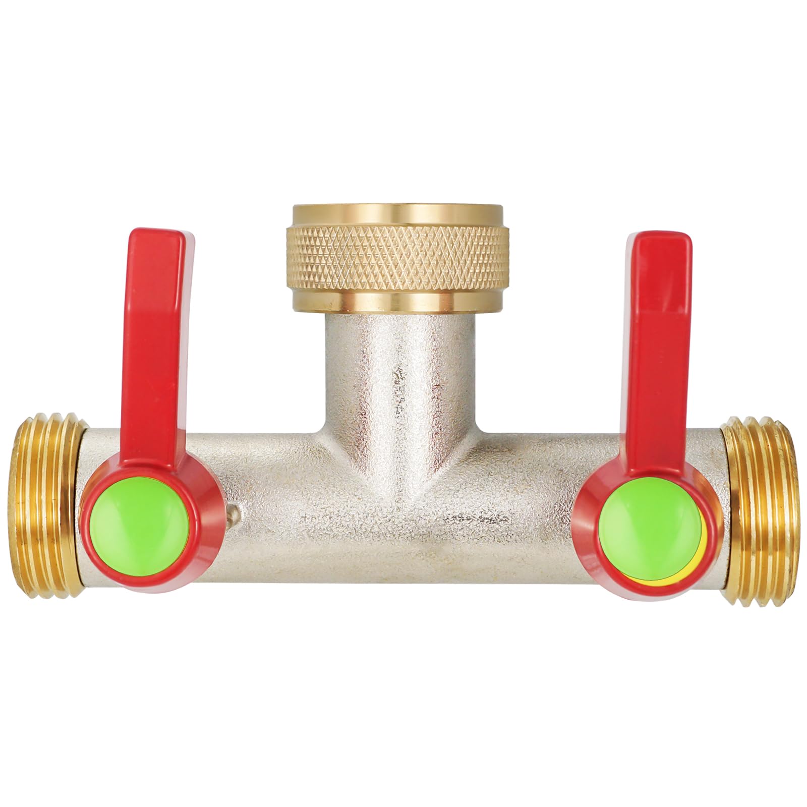 Hose Splitter 2 Way, High Flow Garden Hose Splitter, 3/4” Ght Inlet Brass Heavy Duty Hose Converter, water 2 Way Faucet hose splitter, Long Handle Hose Valve Large Outlet.