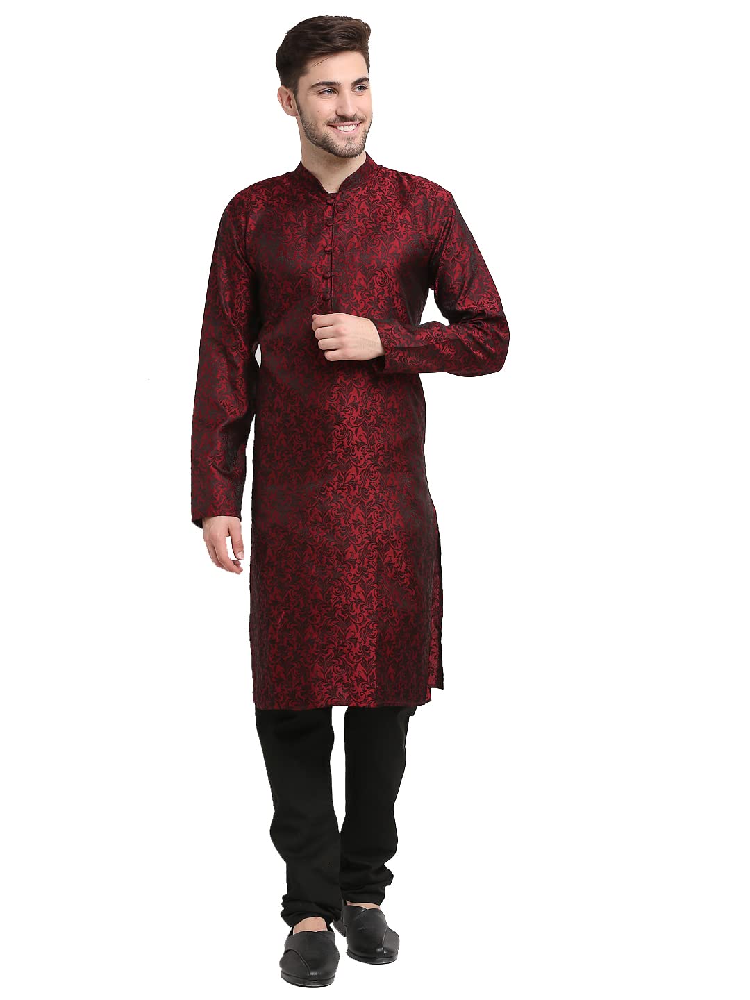 Jompers Men Woven Design Kurta With Churidar. (Maroon, Xl)