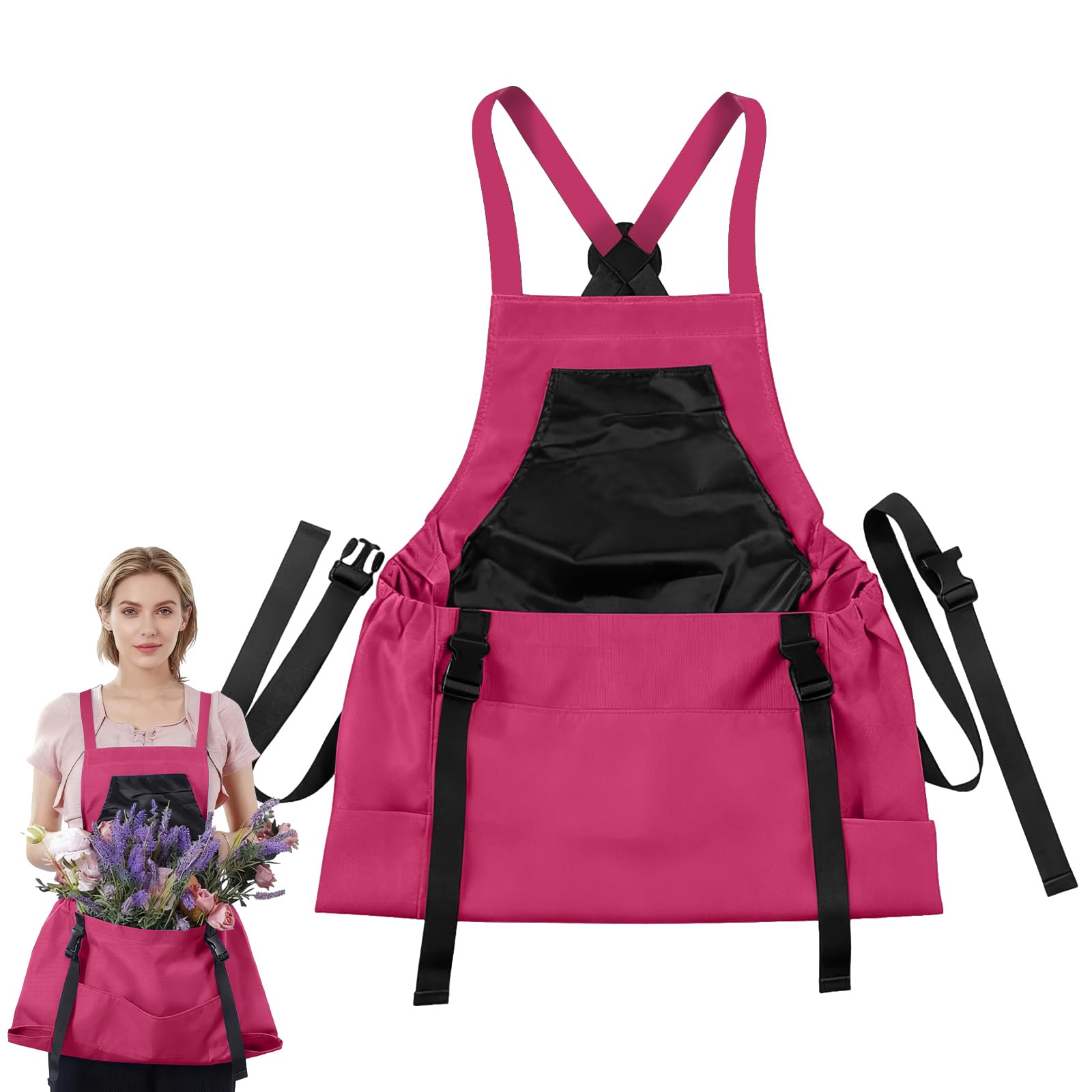 Aartner Gardening Apron, Picking with Quick Release Pocket, Waterproof Apron for Women and Men, Gardening Belt with Adjustable Straps, Oxford Sleeveless Apron (Rose Red)