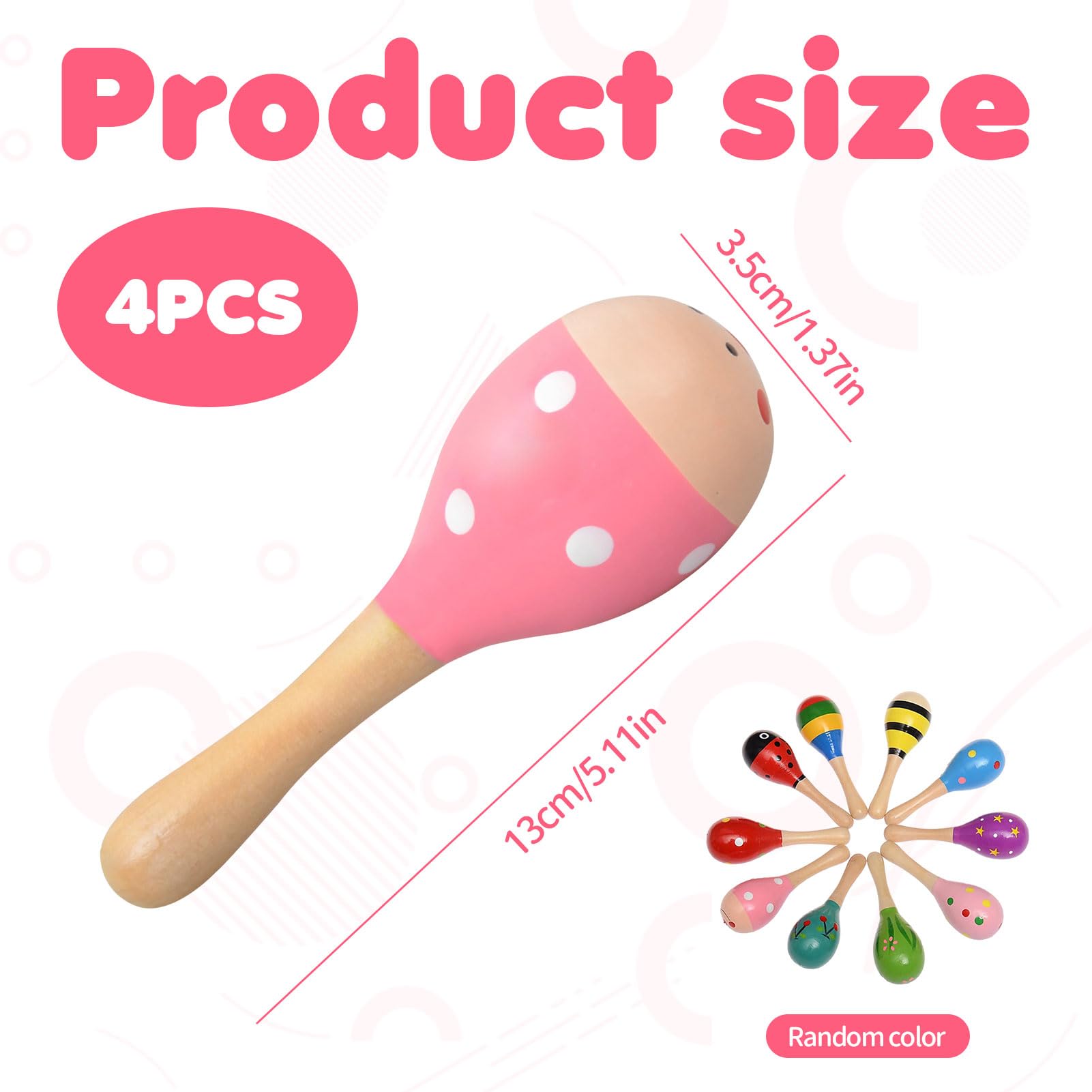 Wooden Baby Maracas - 4 Pcs Colorful Shakers, Sensory Musical Instrument for Party Favors, Classroom Prize Supplies