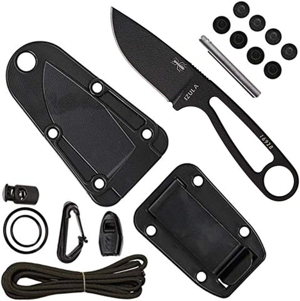 ESEE Knives Izula Fixed Blade Knife w/Survival Kit, Sheath & Clip Plate (Black)