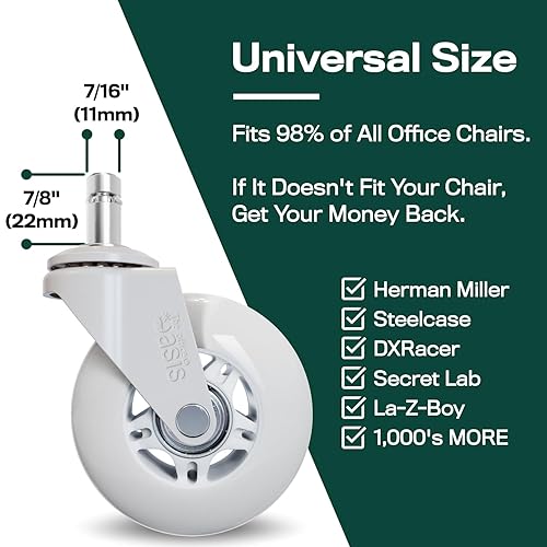 Vista 31 de The Office Oasis Ruedas originales para silla de oficina Rollerblade (como se ve en PBS) – Ruedas increíblemente suaves y silenciosas – Seguras