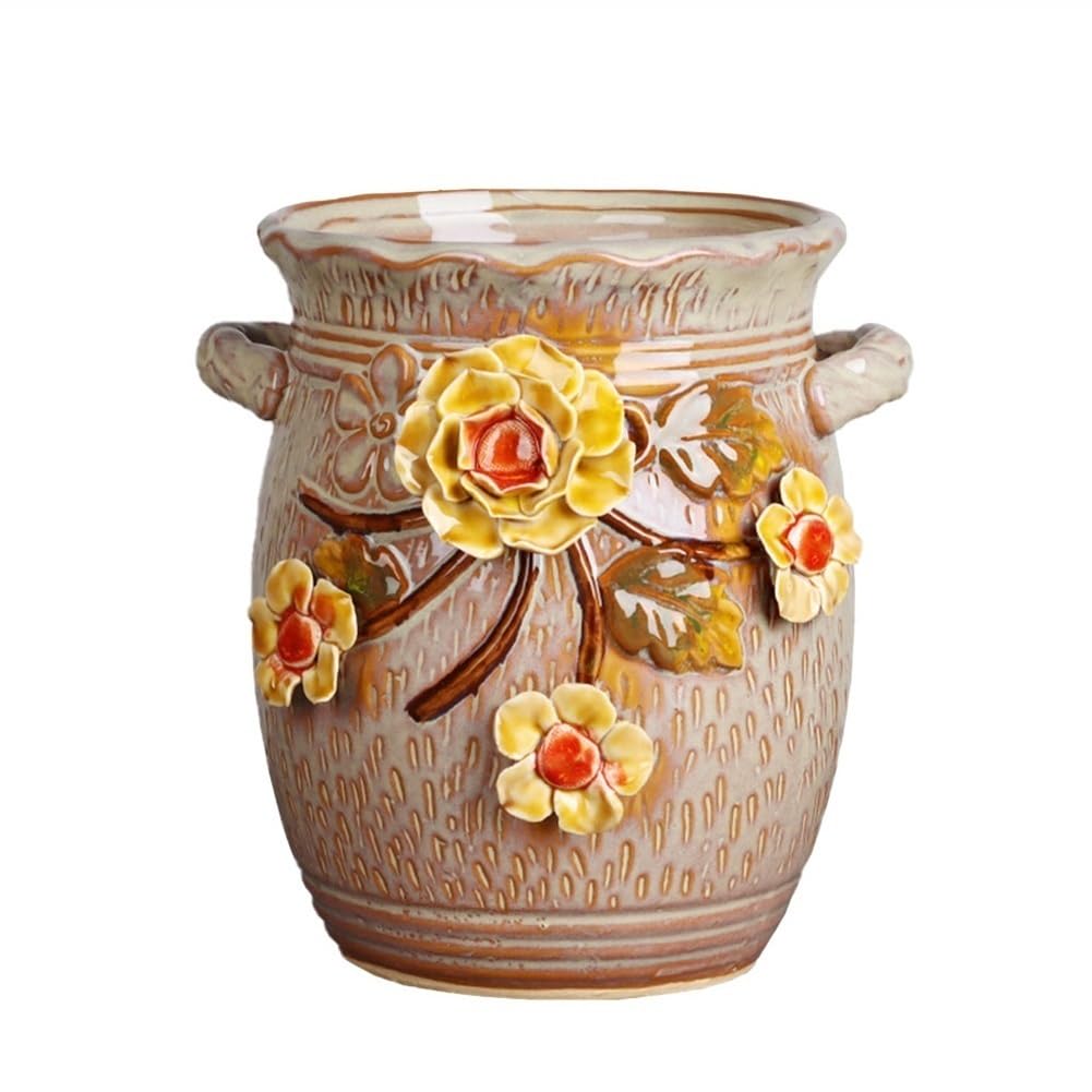 Gelasige A Flower Pots Succulent Flower Pot Rough Pottery Large Large Diameter Flower Pot Retro Special Price Clearance Plant Ceramic Plant Pot Outdoor Flower Pots(A)