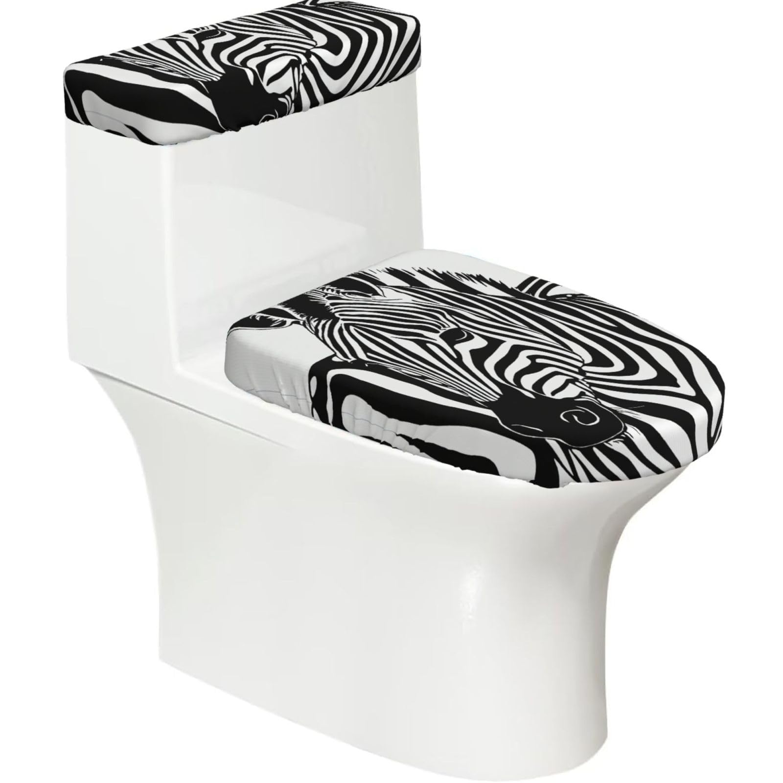 Zebra Print Printed Toilet Tank and Lid Cover Set of 2 for Most Bathrooms, Fits Elongated Round Toilets