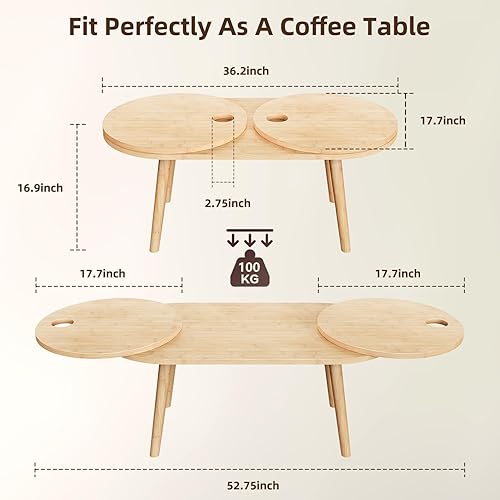 Miniatura 3 de Innens Mesa auxiliar, moderna mesa de centro para sala de estar, mesas anidables redondas pequeñas giratorias, soporte integrado, ampliable de bambú