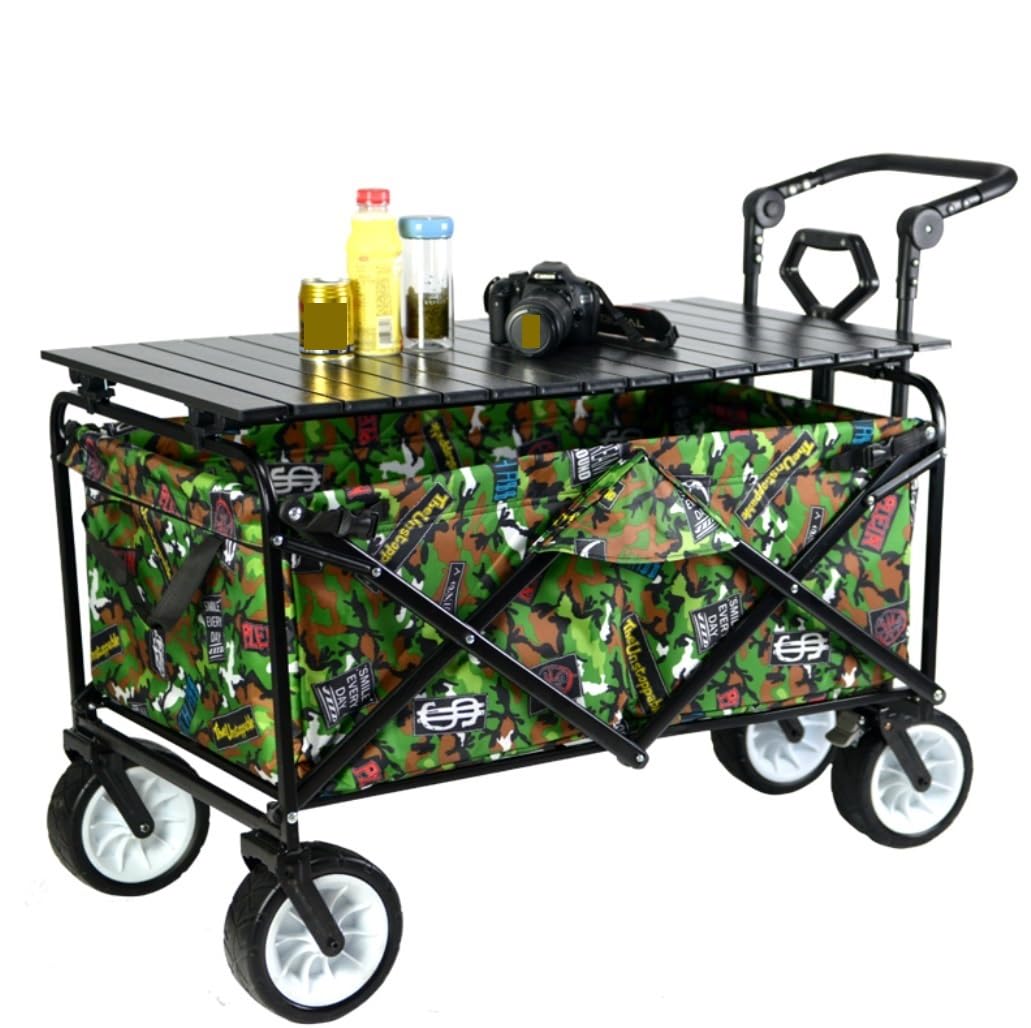 Folding Utility Wagon Cart - Outdoor Outdoor Folding Utility Wagon Cart Garden With Tabletop Camping Trolley On Wheels Load Pull Along(A)