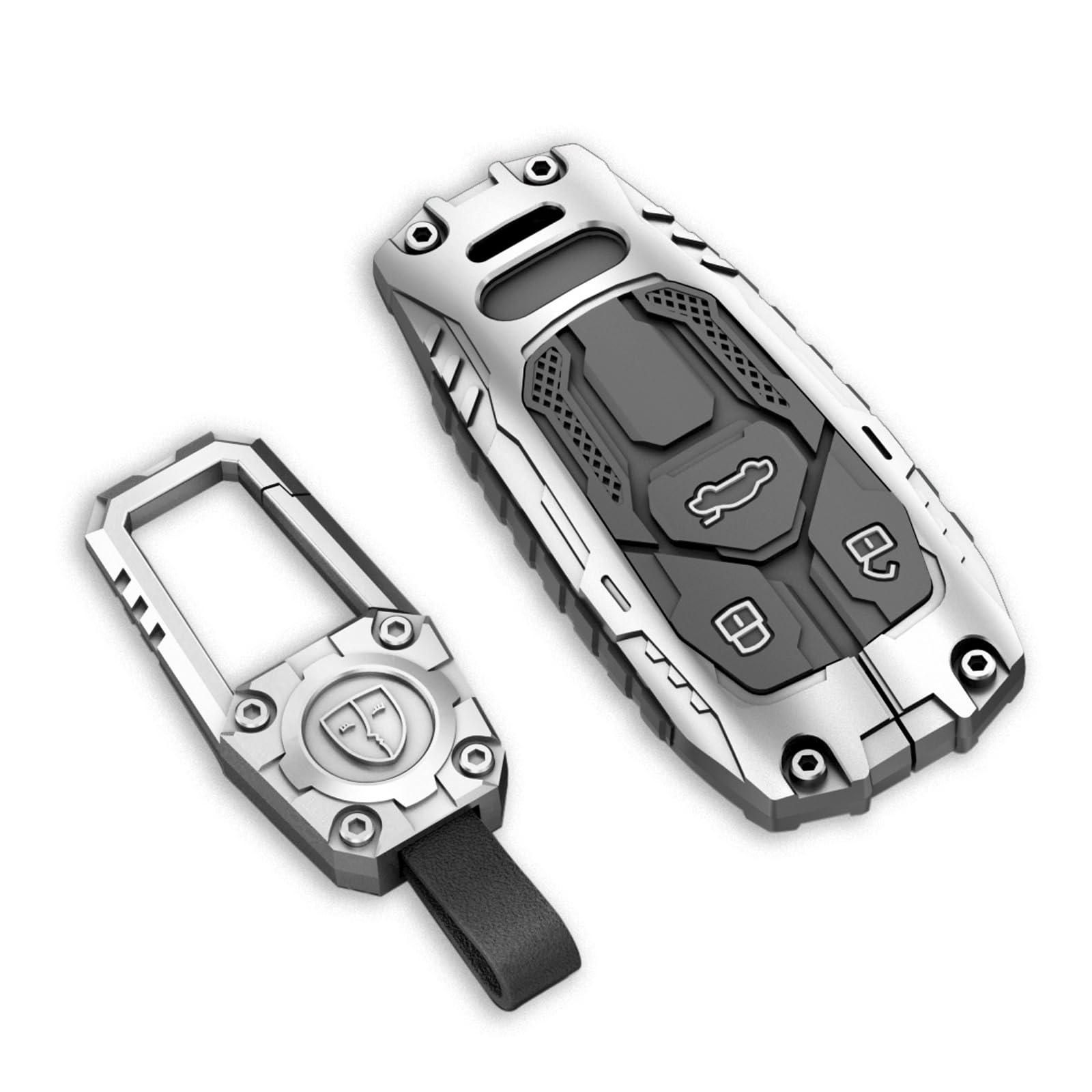 Zinc Alloy Key Fob Cover,Keychain,Full Protection Car Key Case for Audi A4 A5 A6 A7 Q5 R8 S4 S5 S6 S8 SQ5 SQ7 TT RS4 Smart Remote Keyless Keyshell Accessories(NO.032 Silver)