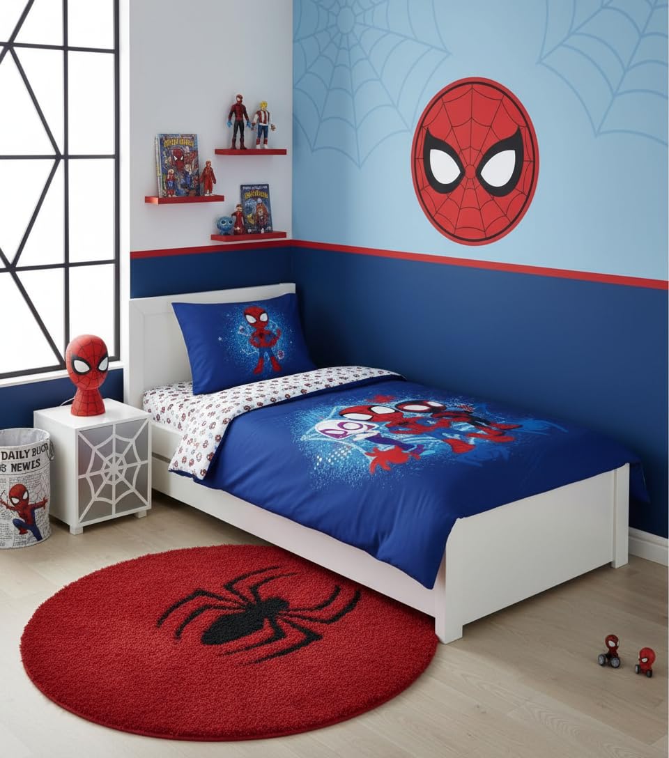 Marvel Spidey & Friends - Set copripiumino e federa, 60 x 65 cm, 100% cotone, morbido e traspirante, per bambini, motivo: Spidey & His