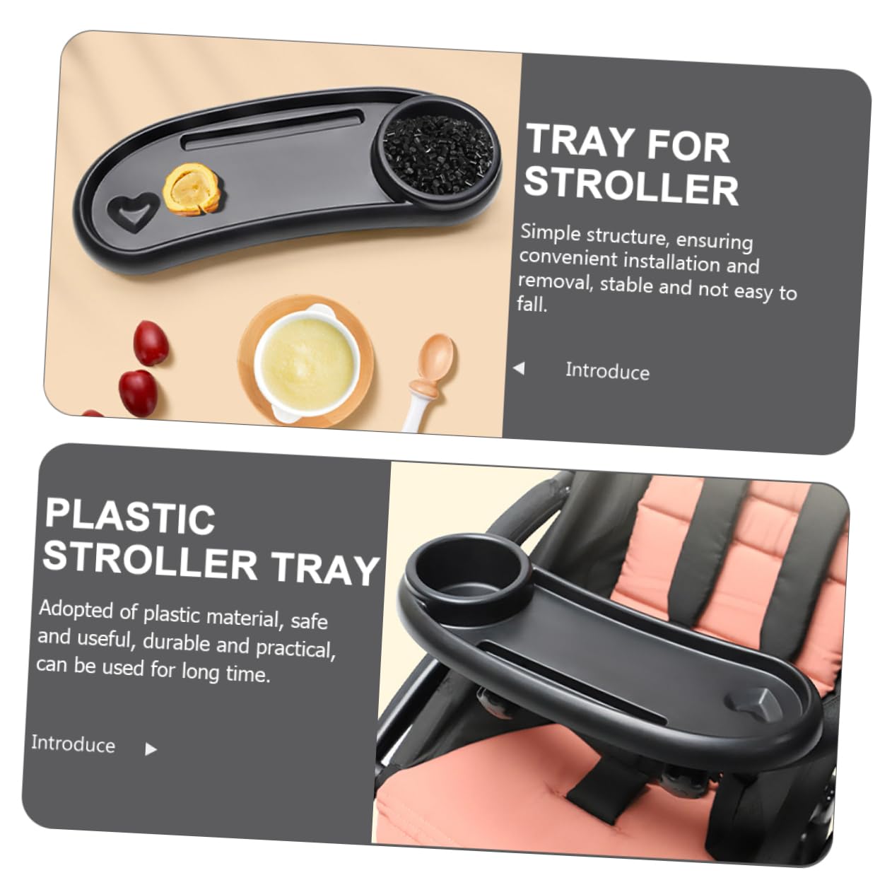 Plateau à Goûter pour Poussette en Plastique Noir, pour Bébé