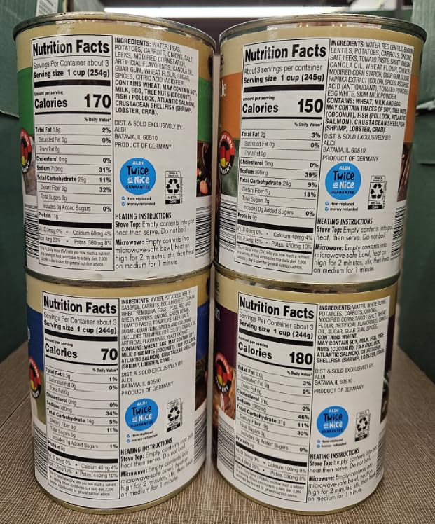 Deutsche Kuche Authentic German Soup Hearty Pea, Fall Harvest Vegetable, Lentil Vegetable & German Bean 28oz 794g (Four Cans)