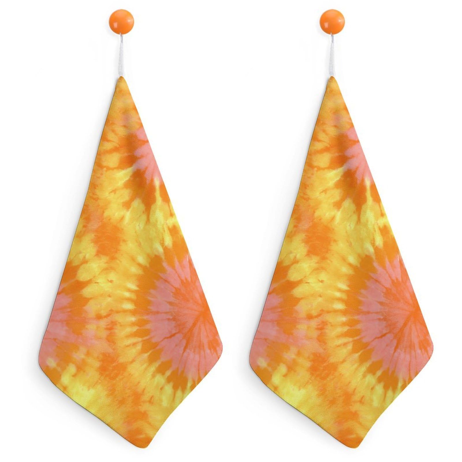Jubonexis Neon Mango Orange Tie Dye Small Hand Towel with Hanging Loop 2 PCS Absorbent Soft Wash Cloth for Kitchen Bathroom