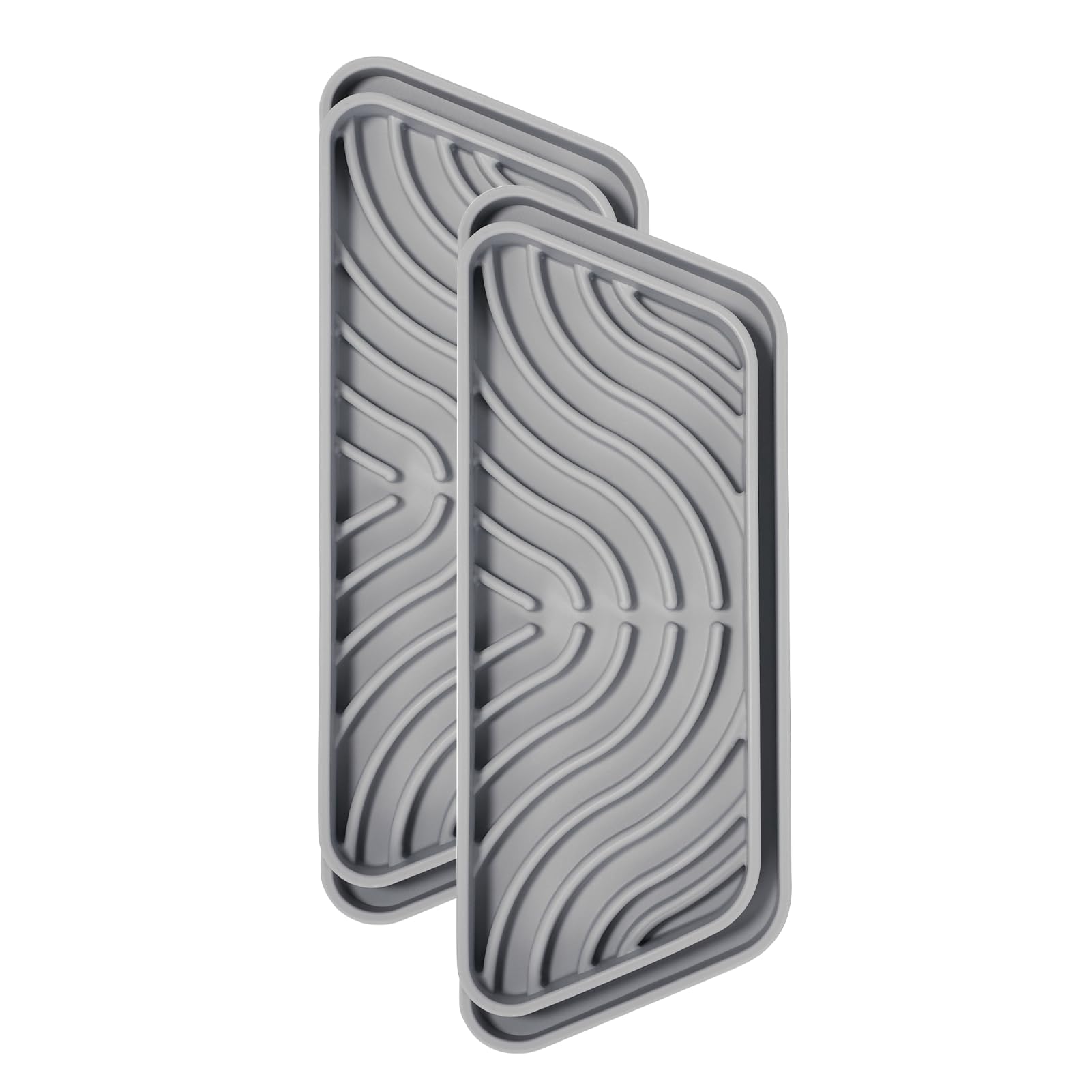 Crystala Filters Non-slip Cuttable fridge water Dispenser Drip Tray, Fridge Water Dispenser Drip Tray Prevents Water Splashes, 2 Pack (Rectangular, Grey)