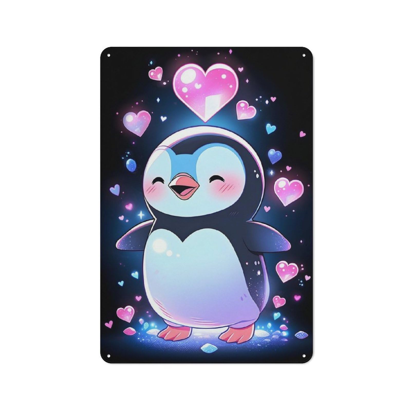 Junmoney Cute Penguin Lovers Tin Wall Plaque 30X20cm With For Living Room Wall, For Kitchen, Dining Room And Home Bar Wall Decor