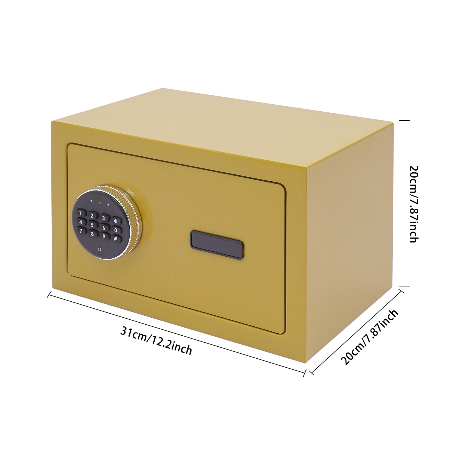 Cassaforte elettronica 3 in 1 con serratura a combinazione e funzione di allarme, sistema di sicurezza tripla con password, chiave di emergenza e bullone di bloccaggio, per casa, ufficio e hotel (oro)