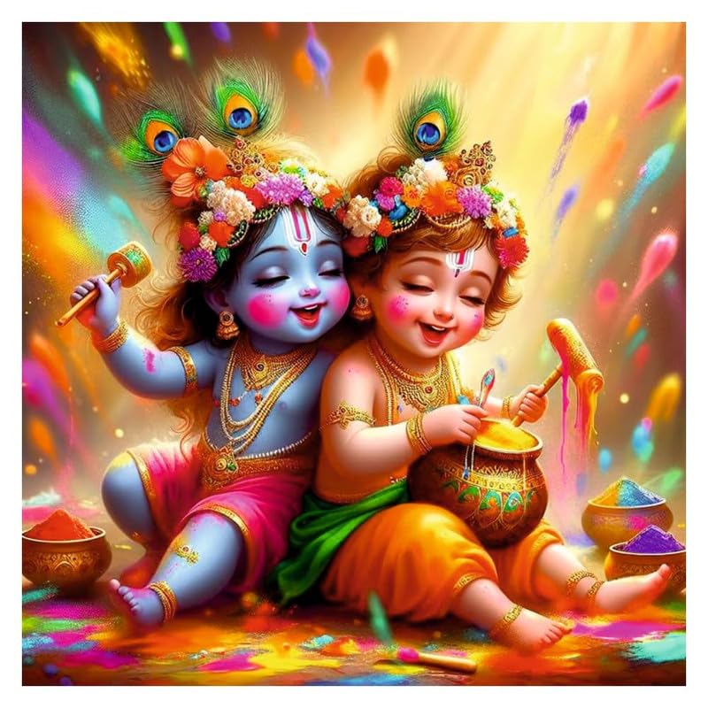 Image of British Terminal Cute little Bal Gopal Baby God Krishna| Kanha Ji | Laddu Lord Makhan Chor Painting Religious Poster for Pregnant Women for wall (matt thin vinyl,sticker,multicolor,unframed)| bj342