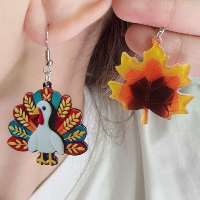 Maple Leaf Drop Earrings Retro Thanksgiving Turkey Lightweight Acrylic Dangle Earrings Autumn Holiday Jewelry for Women - Image 4