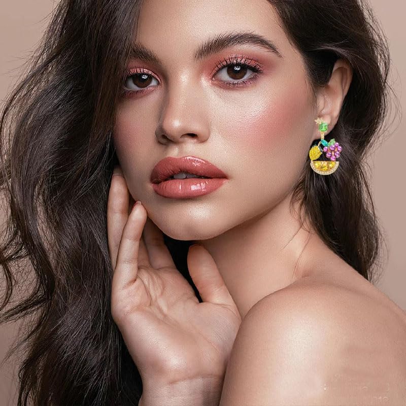 WCRAZYE Lemon Earrings for Women Chic Cute Rhinestone Crystal Fruits Drop Dangle Earrings Dainty Fruit Gold Earring Yellow Orange Charm Birthday Valentine's Day Mother's Day Cosplay Gift - Image 4