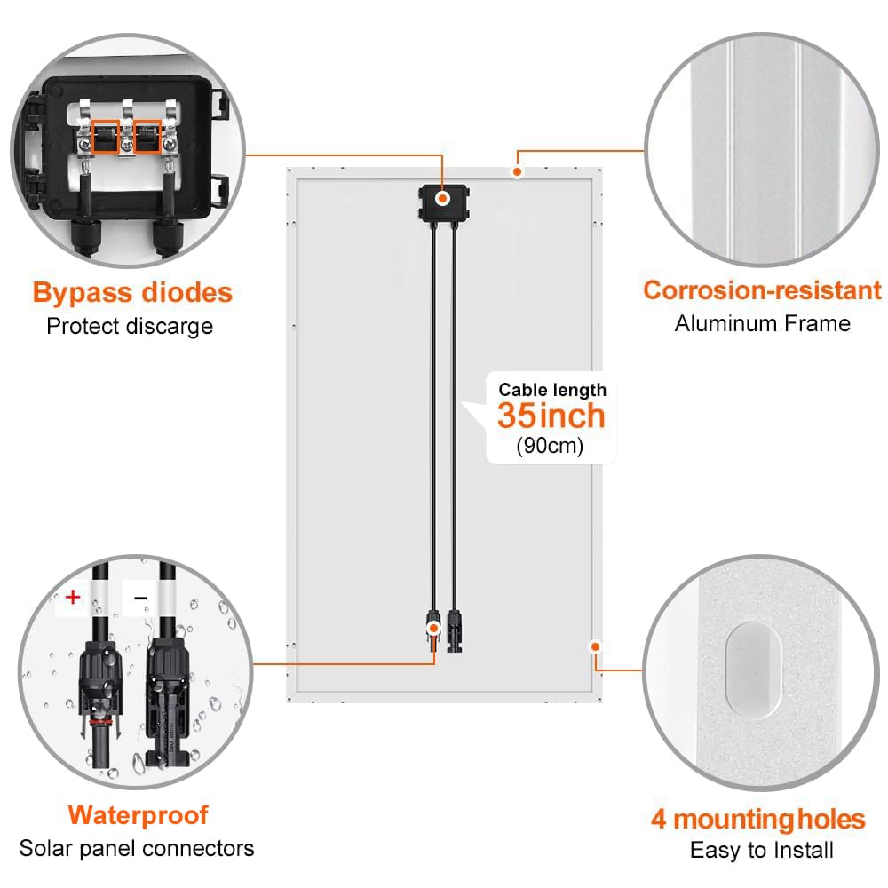 DOKIO Solarpanel 100W 2PC (200W) 18V Monokristallin(Hohe Leistung) Für 12V Kfz Batterie, AGM, Gelbatterie ideal für Wohnmobil, Camping, Gartenhaus