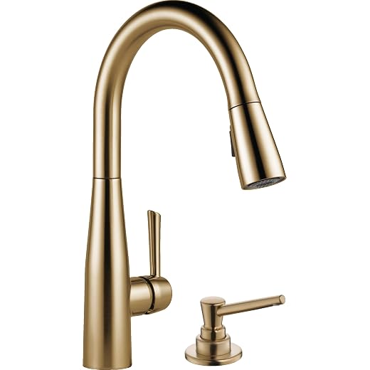 DELTA Faucet Essa Pull Down Kitchen Faucet with Pull Down Sprayer, Kitchen Sink Faucet with Kitchen Soap Dispenser, Faucets for Kitchen Sinks, Single-Handle, Arctic Stainless