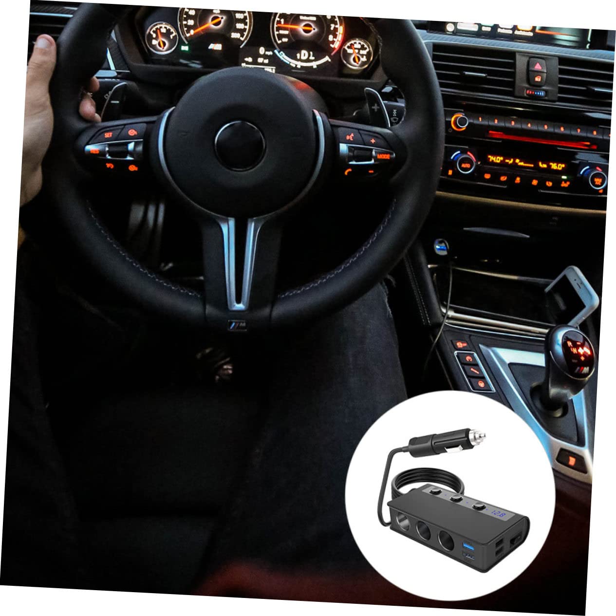 Mikinona Cargador de Mechero para Coche 180w, 4 Puertos USB, Adaptador Divisor Interruptor Independiente, Indicador Led, para Coche