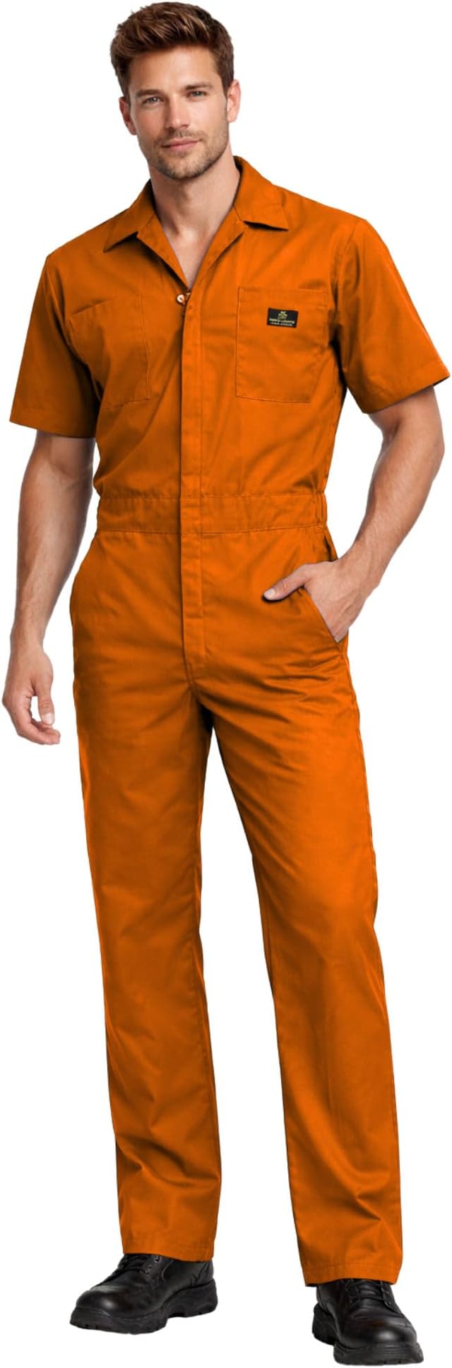 M&M SCRUBS Men’s Short Sleeve Coverall Front Zip Up Workwear Jumpsuit for Mechanic, Industrial 6 Pockets Overall Uniform