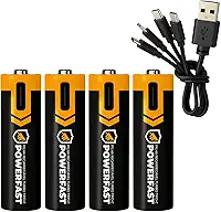 Gshield 4UN Pilha Recarregável USB-C Powerfast Carga Direta Rápida 1,5v até 1200 Ciclos (AAA, 1100 mWh)
