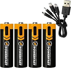 Gshield 4UN Pilha Recarregável USB-C Powerfast Carga Direta Rápida 1,5v até 1200 Ciclos (AAA, 1100 mWh)