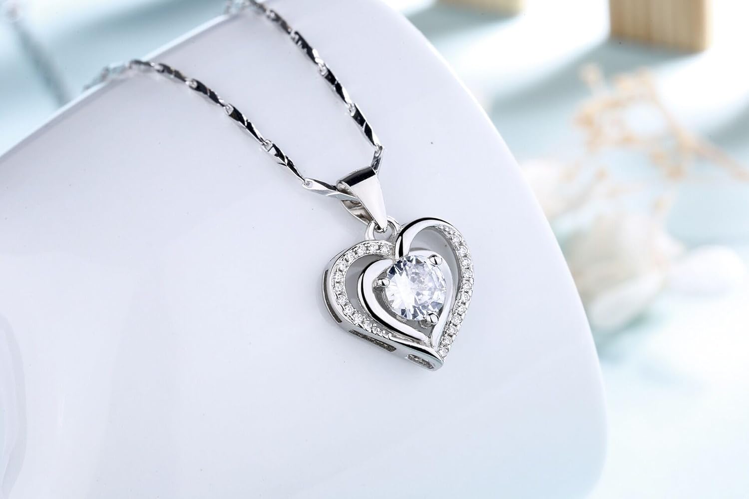 Sterling Silver Heart Pendant Necklace for Women – 18K Gold Plated Double Heart Design with Sparkling Cubic Zirconia – Elegant Jewelry Gift for Anniversary, Birthday, or Valentine’s Day - Image 2