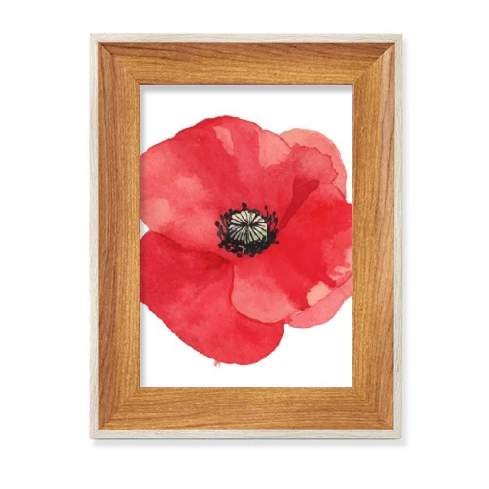 Affichage tableau art peinture aquarelle fleur rouge pavot et cadre en bois de bureau