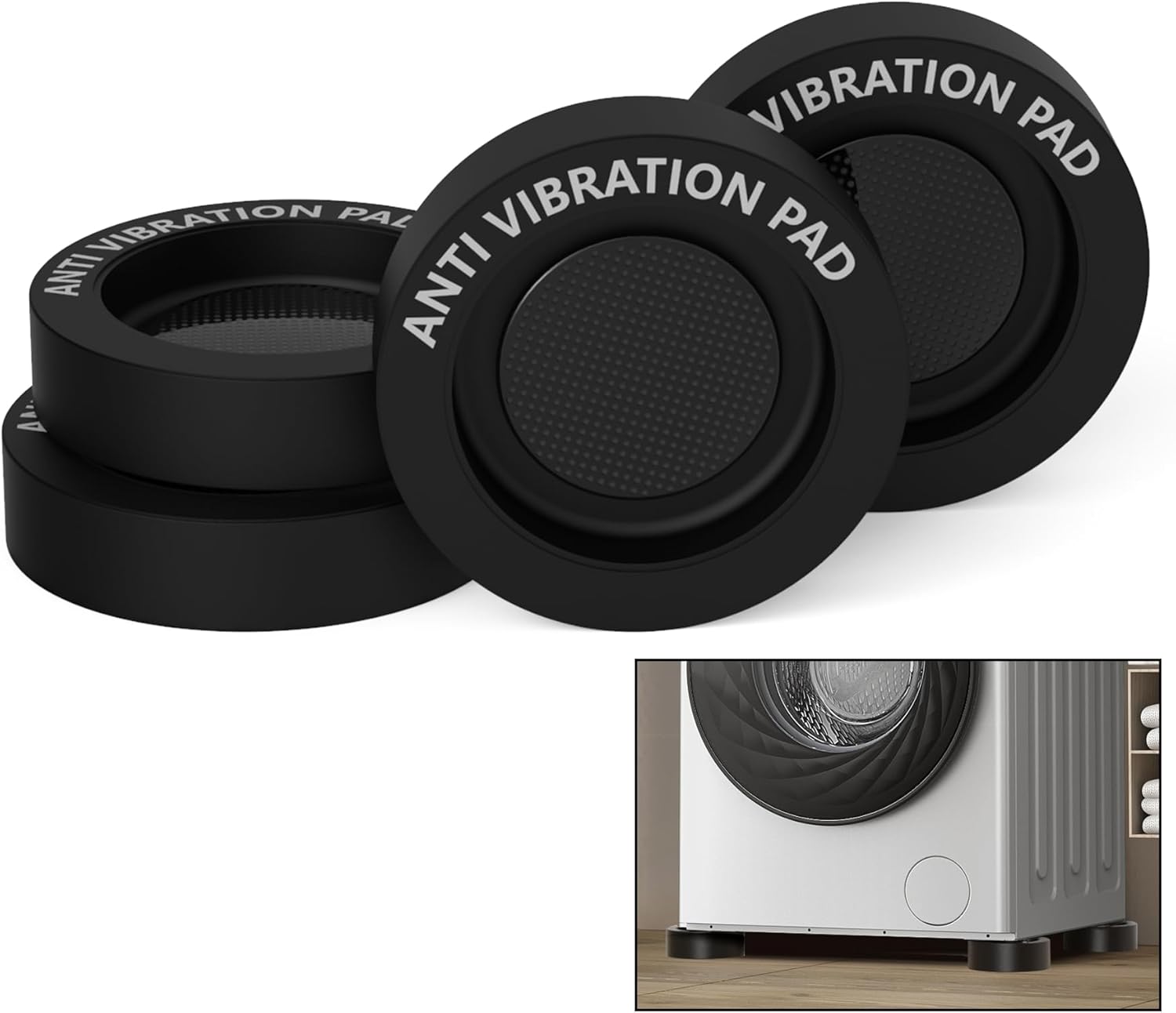 Anti Vibration Pads for Washing Machine with Suction Grip, Large Opening Pedestals Rubber Stabilizer Fits All Washers & Dryers Furniture Feet, Support Feet Mats Stop Walking, 4 Pack