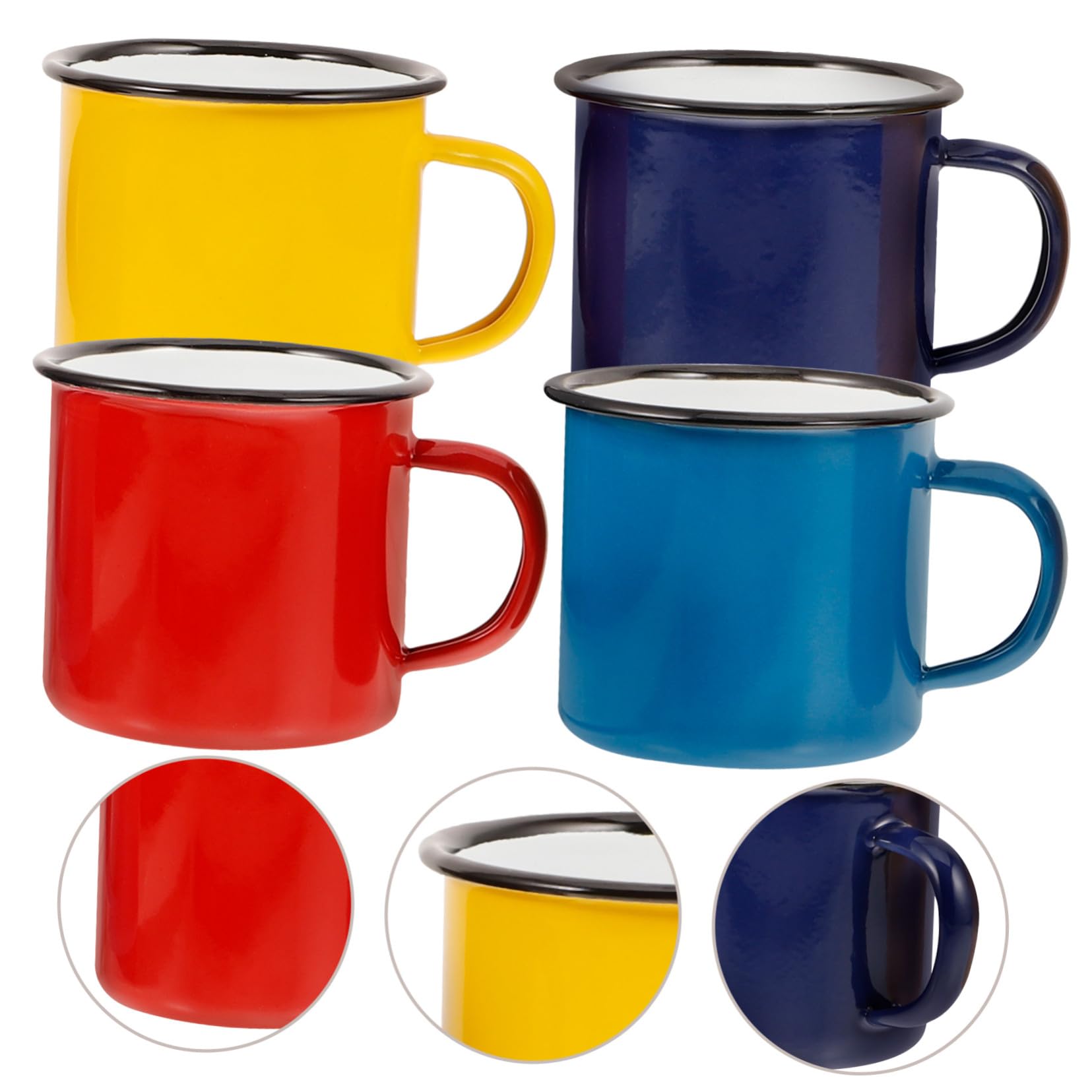 Cabilock 4 Stück Teiliges Emaille Campingbecher Vintage Wasser Kaffeetassen Langlebige Trinkbecher in Rot Gelb Pfauengrün Dunkelblau Vielseitig für Outdoor Picknick Büro und Zuhause