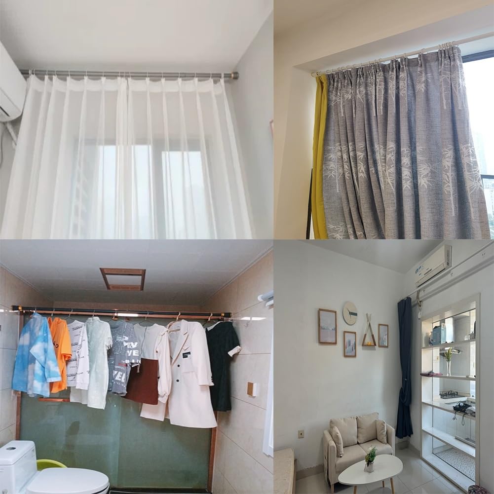 Barra de ducha telescópica ajustable de 3 m, divisor de habitación sin taladro, ampliable de 40 a 500 cm, diseño antideslizante, fácil de instalar, acero inoxidable, color negro (260-350 cm)