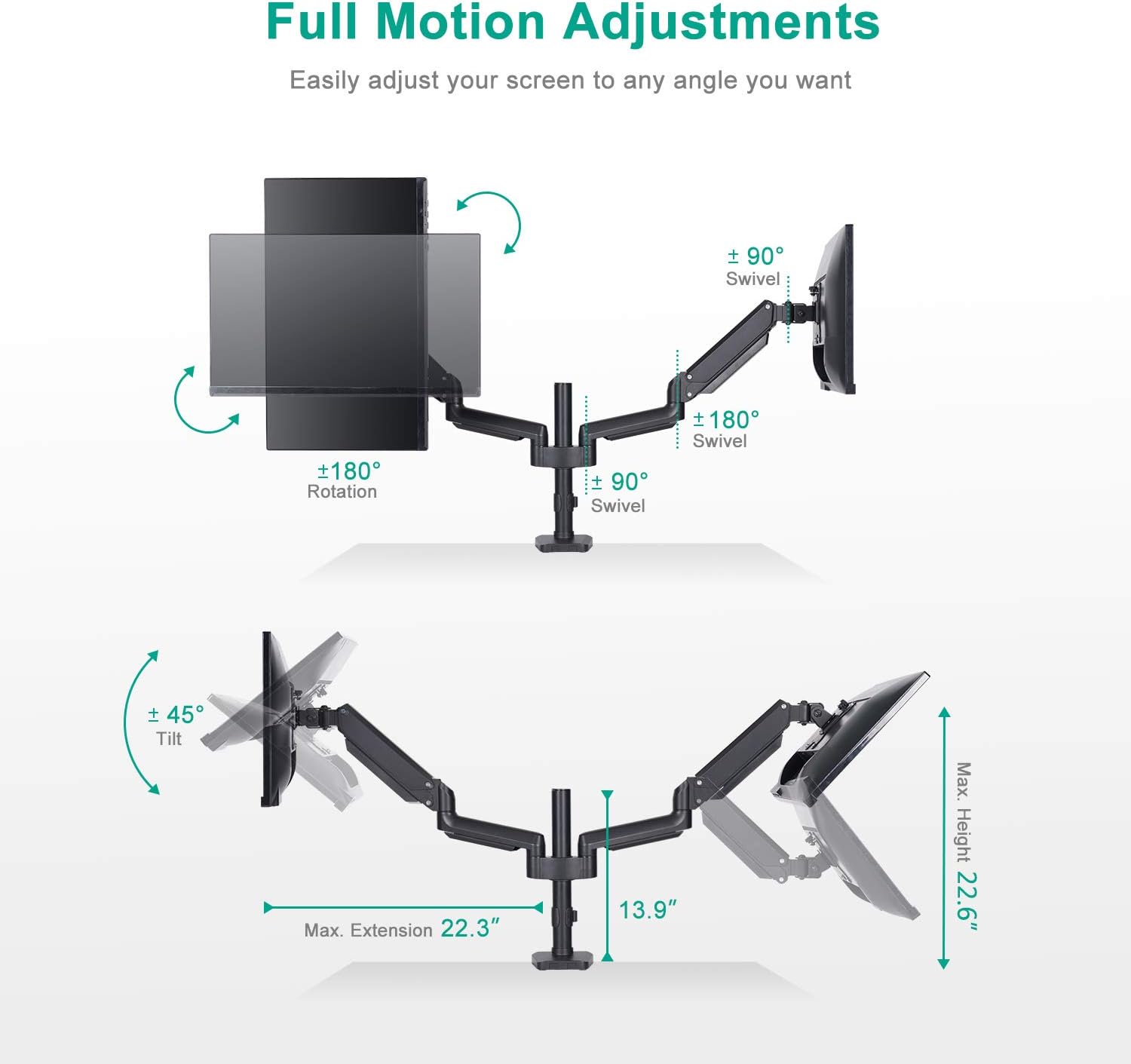 Gеt Dіѕсоunt 70% Prісе EleTab Dual Monitor Desk Mount Stand - Premium Aluminum Articulating Full Motion Computer VESA Monitor Arm, Extra Height Adjustable with Extension Pole | Heavy Duty Holds Screens Up to 17.6 lbs Each