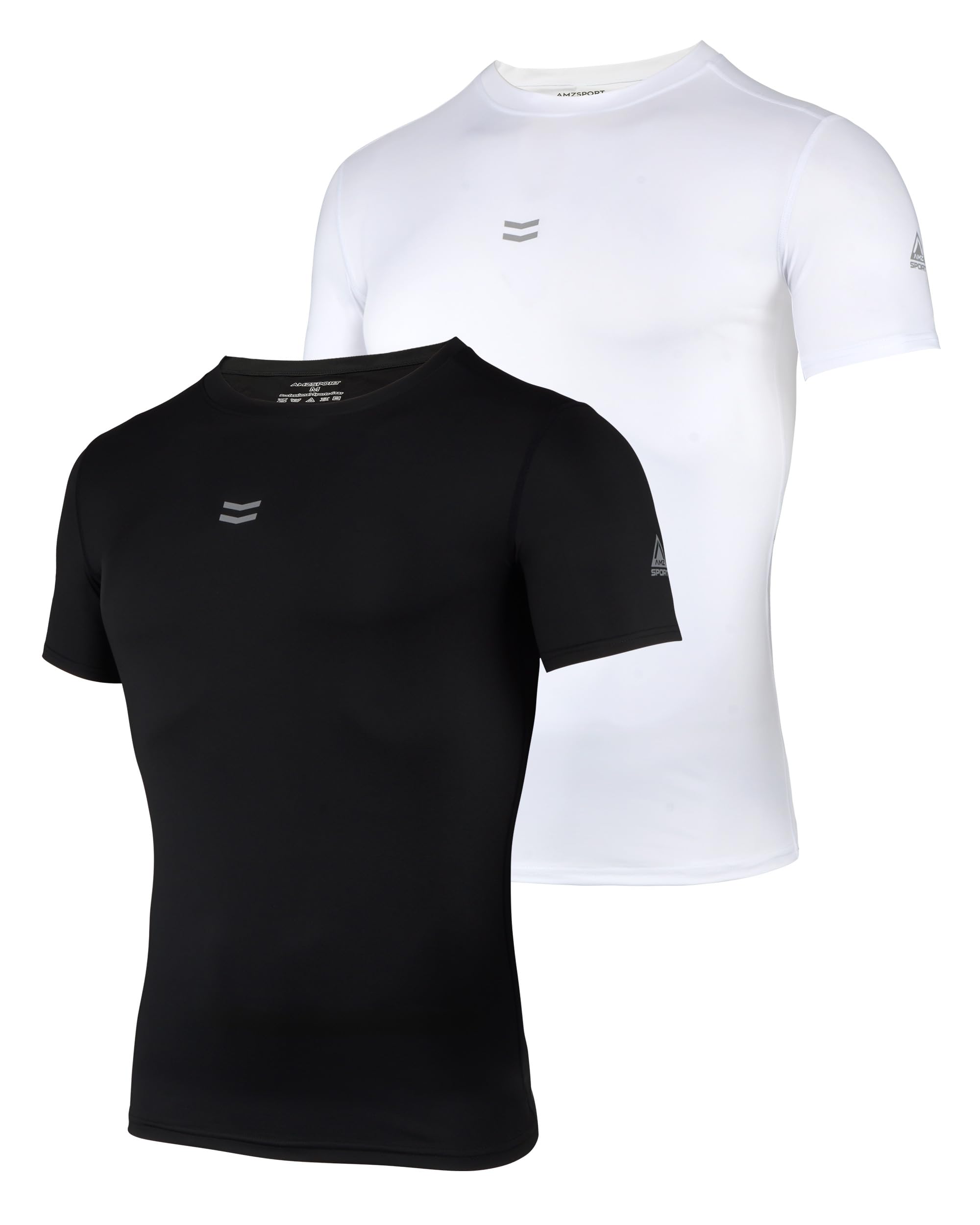 AMZSPORT Maglietta a Compressione Uomo Manica Corta T-Shirt Running Maglia Sportiva da Ciclismo Magliette Palestra Fitness