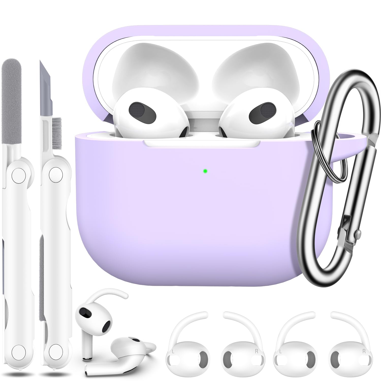R-fun Compatible with AirPods 3rd Generation 2021 Charging Case Cover, Soft Silicone Protective Case Compatible with Apple Airpod 3 Gen with Cleaner Kit & Keychain,Banana Violet