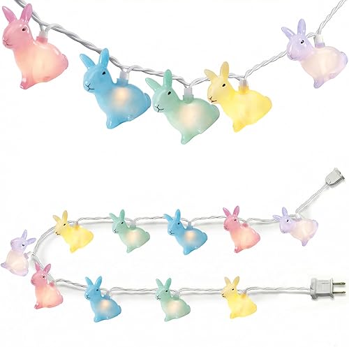 SUNSGNE Luces de Cadena Lindas de Conejo de Pascua, 2.6m Luces de Hadas de Conejo de Pascua con 10 Luces de Conejo Multicolor para Decoración de