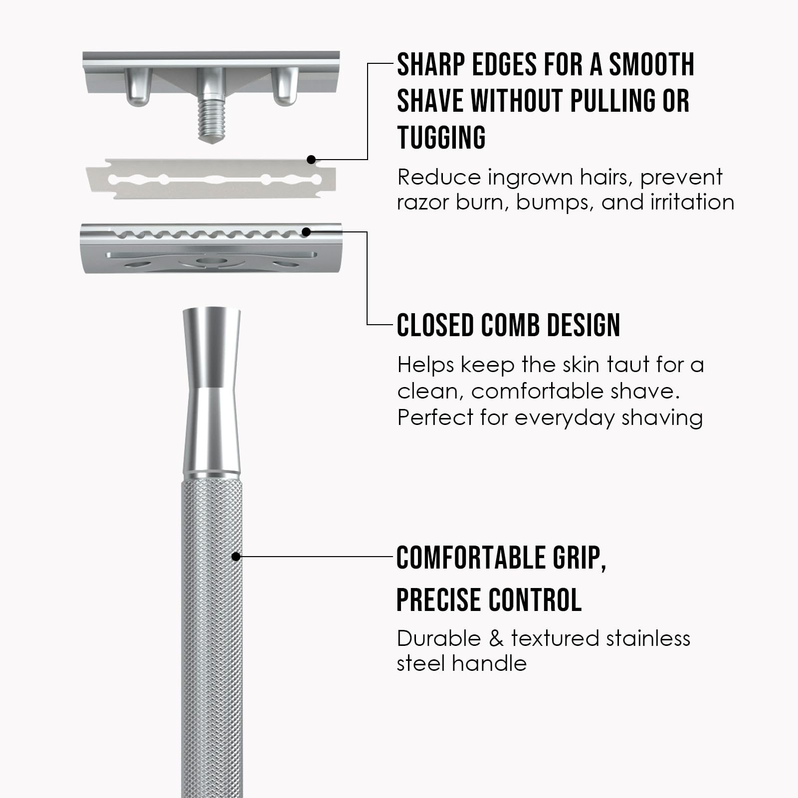 Reusable Double Edge Safety Razor Set, Stainless Steel Grooming Tool