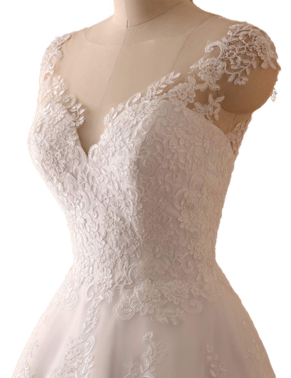Elegante Vestido de Encaje de Cuello a V Vestido de Dama de Honor, Blanco, 58
