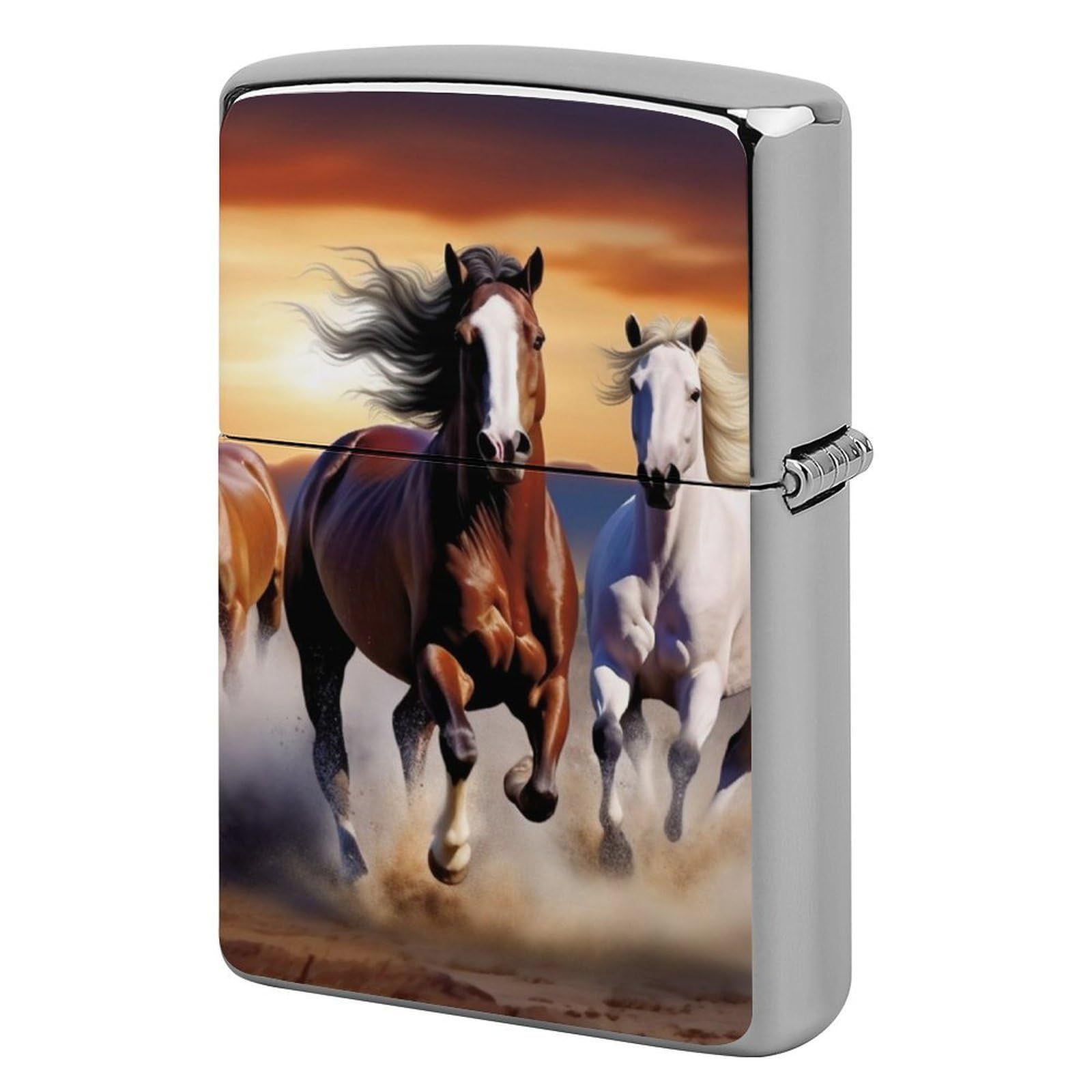 Running Horses Lighter Case Vintage Metal Lighter Cover Reusable Lighter Protective Sleeve Unique Design Personalized Lighter Sleeve Holder Against Dust and Scratches